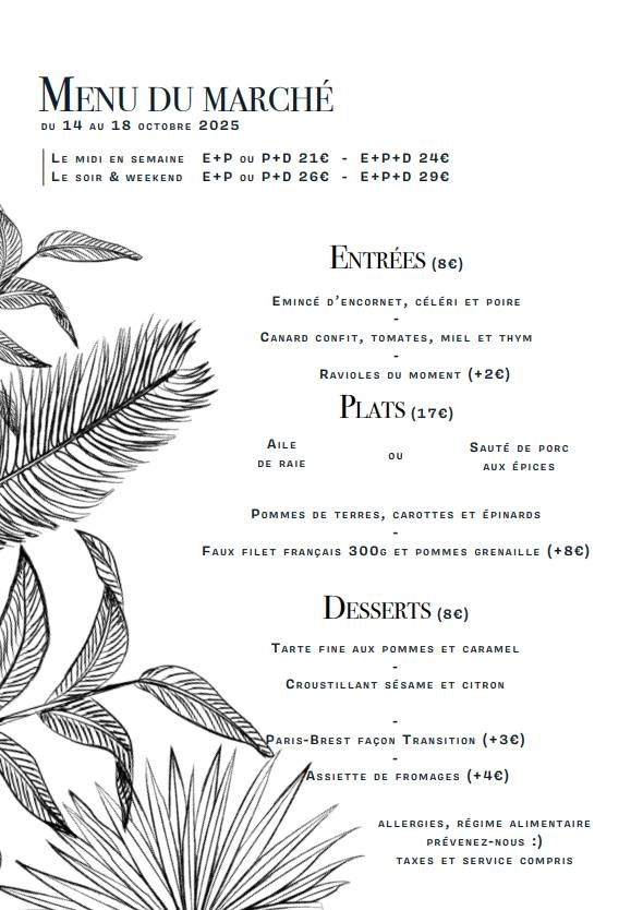 La Carte - Le Transition - Restaurant Bistronomique Nantes - bien manger NANTES