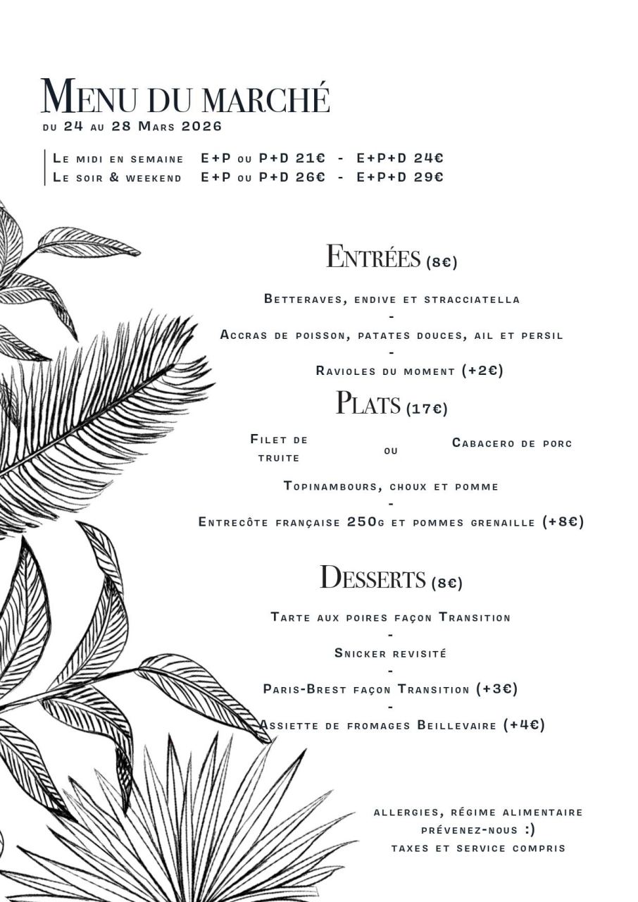 La Carte - Le Transition - Restaurant Bistronomique Nantes - Restaurant centre ville Nantes