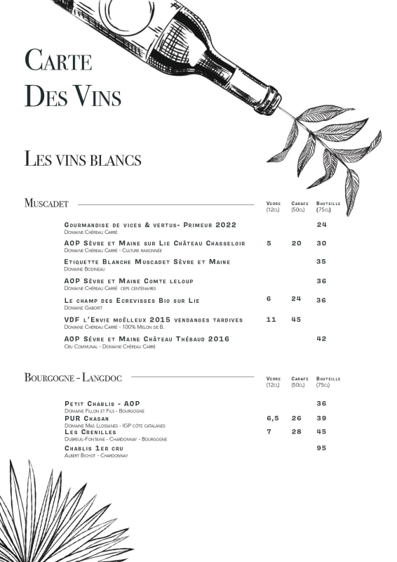 La Carte - Le Transition - Restaurant Bistronomique Nantes - top resto NANTES