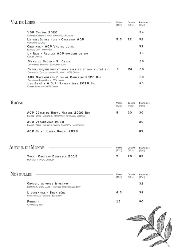 La Carte - Le Transition - Restaurant Bistronomique Nantes - meilleur resto NANTES