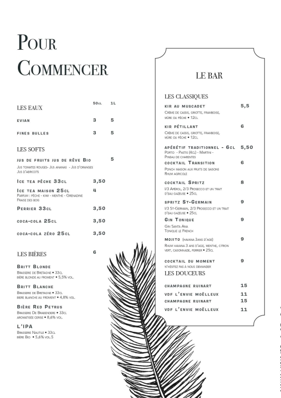 La Carte - Le Transition - Restaurant Bistronomique Nantes - bien manger NANTES